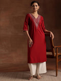 Libas Women'S Viscose Rayon Yoke Design A-Line Kurta (29191Or Maroon Maroon Xs