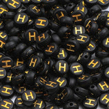 XIENBAOFU 100PCS Letter Beads 4X7mm Acrylic Alphabet Beads Gold Black Letter H Flat Round for Jewelry Making Bracelet Necklace K