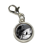 Raven at Night Black Bird Full Moon Antiqued Bracelet Pendant Zipper Pull Charm with Lobster Clasp