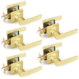 Bonpoly Interior Passage Door Handle 5 Pack, Hall/Closet Door Knobs Gold, Door Handles Without Lock, Satin Brass Finish, Univers