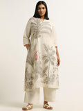 Gosriki Women'S Cotton Blend Straight Printed Kurta With Pant (Nenisha Cream-Gs_4Xl_Cream_Xxxx-Large),Cream,4,B0D5VHBBZ5