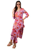 Anni Designer Women'S Cotton Blend Straight Printed Straight Fit Kurta With Palazzo (Chinki Purple_Xl_Purple_X-Large),Purple,XL