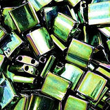 Metallic Green Iris Tila Beads 7.2 Gram Miuki Square 5mm 2 hole
