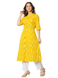 rytras Women's Cotton Printed A-Line Kurta(RYT575,Yellow,3XL)