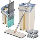 Mop and Bucket with Wringer Set, Hands Free Flat Floor Mop and Bucket, 4 Washable Microfiber Pads Included, Wet and Dry Use, Hom