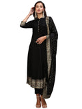 Gosriki Women'S Cotton Blend Solid Anarkali Kurta With Pant & Dupatta (Panchali-Black-Gs_Xl_Black_X-Large),Black,,B0BSVCSGFQ