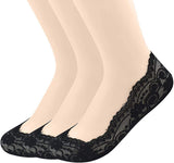 Plumbury WomenS/GirlS AntiSkid Lace No Show Socks/Footie/Sock Liner/Foot Cover (Pack Of 3) Black