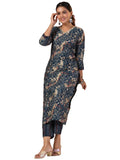 Anni Designer Women'S Rayon Blend Straight Printed Kurta With Pant (Kivala Blue_M_Blue_Medium),Blue,M