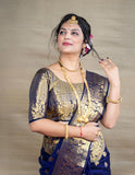 Greciilooks Womens Jacquard Cotton Silk Saree (Gl-S2372-Blue)