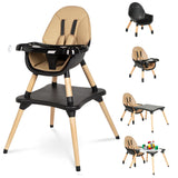 6 in 1 High Chair for Babies & Toddlers, Convertible Wooden Baby Highchair, Table and Chair Set, Baby Feeding Chair, 5-Point Adj
