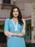 Anni Designer Women'S Cotton Blend Straight Solid Kurta With Pant (Takada Sky Blue-Nw_S_Sky Blue_Small),Sky Blue,S,,,