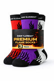 Raw Element Premium Cotton | Multicolour Athletic Socks With Fire Pattern Crew Socks |Unisex Stretchable Free Size (3, Red, Purp