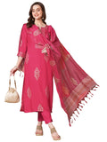 Gosriki Women'S Rayon Blend Printed Straight Kurta With Pant & Dupatta (Mangai Pink-Vks02-Gs_Xl_Pink_X-Large),PINK,,B0DRNMGWL5