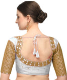 Pujia Mills Women'S Embroidery Handwork Sequence Work Necklace Design Readymade Blouse (White, 32)