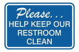 Classic Framed Please Help Keep Our Restroom Clean Wall Door Sign Blue (Medium)