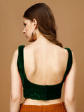 Pujia Mills Women'S Velvet Sleeveless Blouse For Women Sleeveless Velvet Blouse Readymade Sleeveless Saree Blouse Choli For Women Velvet Sleeveless Blouse Readymade (Velvet 502 Bottle Green 36)