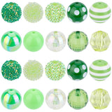 PONABEADIY 1 Box 20pcs Green Christmas Round Beads Acrylic Bubblegum Resin Rhinestone Disco Ball Striped Dots Rhinestones Loose