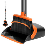 Broom and Dustpan Set, 55-in Long Adjustable Handle Broom with Dustpan Combo Set with Dustpans Teeth to Automatically Clean Hair