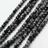 LiQunSweet 130 Pcs 3mm Natural Snowflake Obsidian Bead Strands Faceted Round Small Loose Crystal Gemstone Bead Spacer for DIY Je