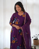 Gosriki Women'S Chanderi Cotton Straight Printed Kurta With Pant & Dupatta (Tank Violet-Kbv-Gs_3Xl_Violet_Xxx-Large),Violet,3,B0CNLXQWW2