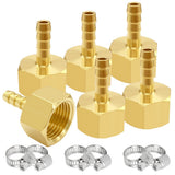 Uenede 6PCS Brass Hose Barb Fittings 1/2 NPT Female to 1/4 Barb Adapter Connector Include 6 Stainless Steel Clamps for Water/Oil