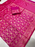Sugathari Womens Banarasi Saree Pure Kanjivaram Silk Saree Soft New Ladies 2023 Design Wear Pattu Sarees Latest Cotton Party Sari Collections With Blouse Piece For Wedding Sadi (Pari 164 Rani)