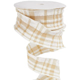 CABODYALS 20 Yards 1.5 Inch Beige White Buffalo Plaid Ruffle Ribbon Double Ruffled Edge Chiffon Pleated Checkered Gingham Fabric