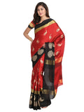 Greciilooks Womens Cotton Womens Banarasi Cotton Silk Saree For Women (Red & Black)