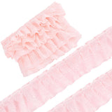 GORGECRAFT 5 Yards Edging Tulle Lace Trimming Pink Pleated Chiffon Ribbon 2.2 Inch Wide Double Layered Fabric Lace Trim Gathered