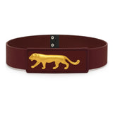 Niddleman WomenS Stretchable Waist Belt With Golden Panther Buckle | Pu Leather Finish | Elastic Wide Belt For Dresses, Sarees &