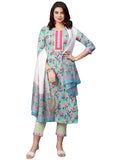 Gosriki Women'S Cotton Blend Straight Printed Kurta With Pant & Dupatta (Gulab Green-Nw01-Gs_S_Green_Small),Green,,B0BSFW51WY