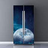 Modern Art Self Stick Vinyl Door Mural Sticker, Peel and Stick Removable Refrigerator Wrap Decal, Full Moon, 32.3x78.7, 2 Pcs Se
