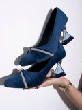 Shoetopia Women & Girls Rhinestone Decor Pointed Toe Stylish Pumps/Monika/Blue/Uk5-Eu38,Blue,5,B0BPC8YS15