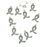 Ribbon Charms For Bracelet Making, Gray Ribbon Brain Cancer Awareness Charms Bulk, DIY Jewelry Supplies, Gift For Beader, 21mm x