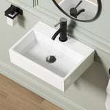 Wall Mounted Bathroom Vessel Sink, QISHKA 19 X 14 Rectangular Floating Ceramic Wash Hand Basin White Wall Hung Vanity Sink for B