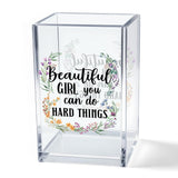 Vgrti Beautiful Girl You Can Do Hard Things Acrylic Makeup Brush Organizer Holder, Encouraging Gift for Womenr Friend, Daughter