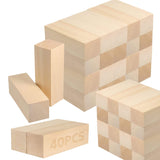 RHBLME 40 PCS Basswood Carving Blocks, 4 x 1 x 1 Unfinished Wood Blocks for Carving, Wooden Cubes Soft Solid Wooden Basswood for