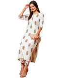 Anni Designer Women'S Cotton Blend Printed Straight Kurta With Pant (Parthi White_Xxl_White_Xx-Large),White,2XL