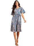 Modeve Women Froral Print Blue Dress_Large