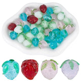 PONABEADIY 1 Box 40pcs Strawberry Glass Beads Handmade Cute Strawberries Red Blue Fruits Lampwork 3D Kawaii Fruit Loose Spacer B