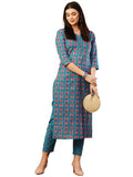 Anni Designer Women'S Cotton Blend Straight Printed Kurta With Pant (Aagmi Blue_M_Blue_Medium),Blue,M,,,