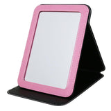 PDOZV Travel Mirror for Desk, 5.3 6.9Adjustable Rectangle PU Edge Covering Pink Foldable Desk Mirror with Stand for Travel