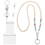 Teacher Lanyard with ID Holder Cute Wooden Beaded Lanyards for ID Badge Holders Retractable Badge Reel Keys Eyeglass Chains for