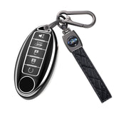 Flensent Key Fob Cover with Keychain for Nissan Altima Sentra Rogue Pathfinder Murano Armada Maxima (5-Black)