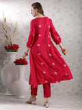 Anni Designer Women'S Rayon Blend Anarkali Printed Kurta With Pant (Anveshi Pink-Vks04_M_Pink_Medium),Pink,M,,,