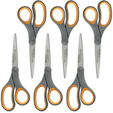 Westcott Titanium Bonded Scissors, Soft Handle, 8, Straight, Gray/Yellow, 6-Pack