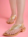 Shoetopia Classic Golden Flat Sandals For Women & Girls /Eu38,Golden,5,B0DDJJ69YG