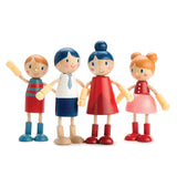 Tender Leaf Toys - Doll Family - Cute Wooden Flexible Doll Family for Kid's Dollhouse, Four Pcs of Multicultural Mom, Dad, Boy a