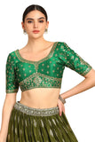Soch Womens Green Zari Embroidered Silk Blend Padded Blouse with Sequins