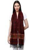 Nyoly Acro Wool Winter Scarf And Muffler, Red White Geometric Pattern, Cotton Blend, Long Wrap With Fringe Tassels For Women Siz